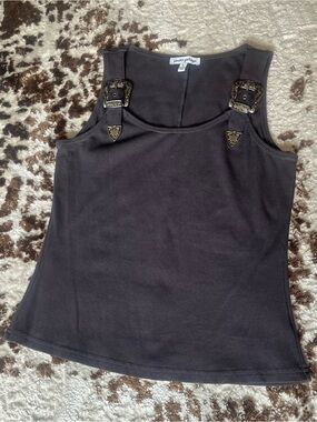 Grey Tank Top with Western Style Buckles